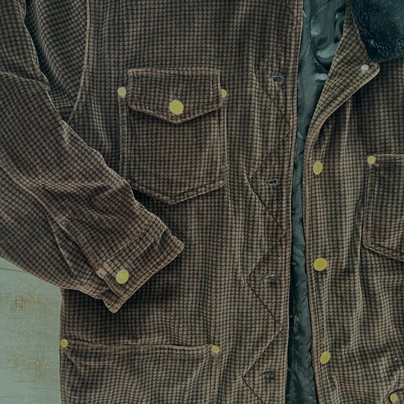 Jones New York Quilted Black & Brown Velour Jacket with Faux Fur Collar - Picture 7 of 11